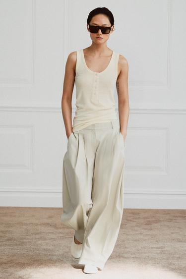 LINEN BLEND BUTTON-UP T-SHIRT - Ecru by Zara - Image 0