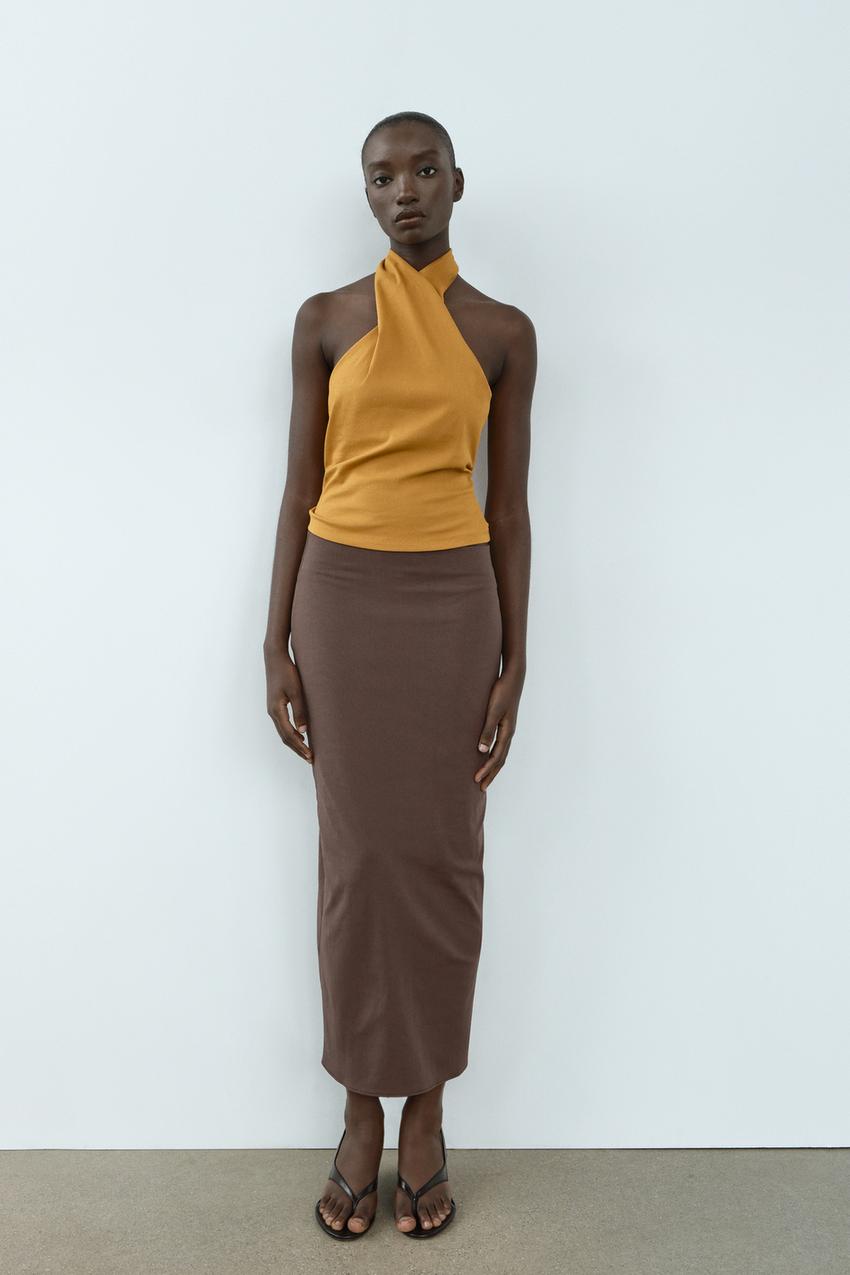 ストレッチドレープトップス - マスタード | ZARA Japan / 日本