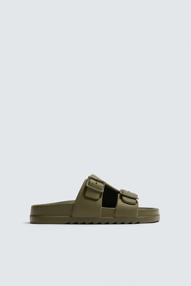 Zara RUBBERIZED DOUBLE STRAP SANDALS - Sea green