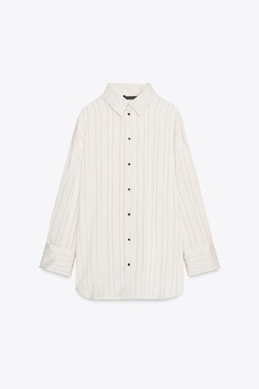 ストライプ柄オーバーサイズシャツエクリュZaraのストライプ柄オーバーサイズシャツ - エクリュ
