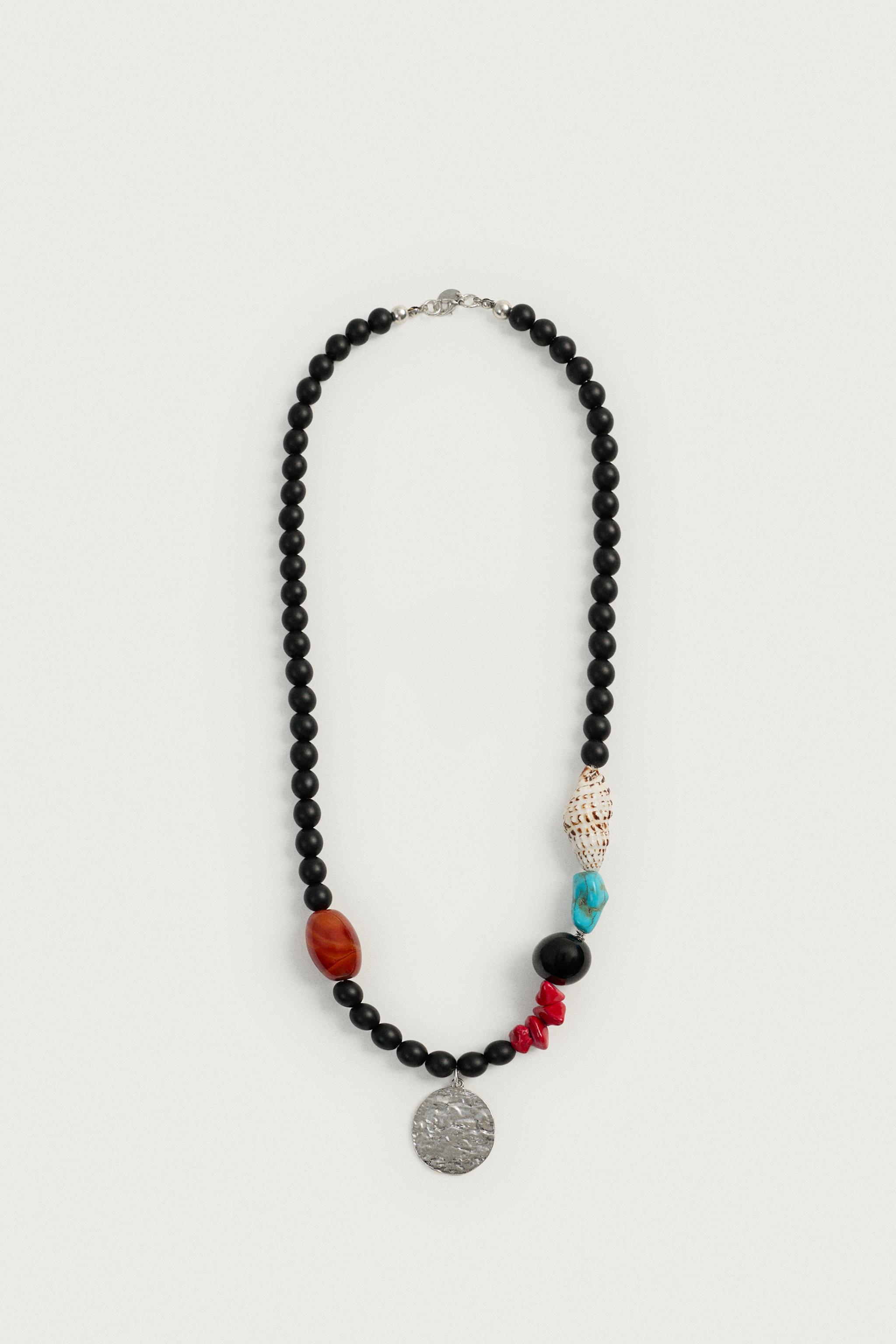 MIXED BEAD AND SHELL NECKLACE — Multicolored