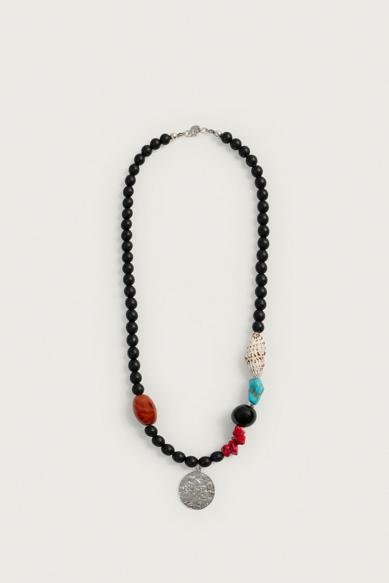 MIXED BEAD AND SHELL NECKLACE — Multicolored
