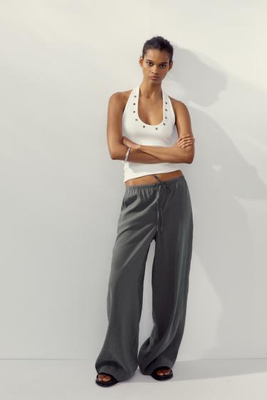 FLOWING PALAZZO TROUSERS - Blue marl by Zara