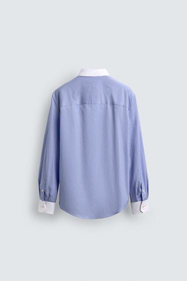 CHEMISE À RAYURES CONTRASTE ÉDITION LIMITÉE - Bleu ciel de Zara - Image 7