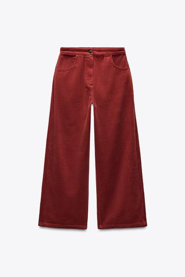Zara RELAXED FIT CORDUROY PANTS ZW COLLECTION - Brick