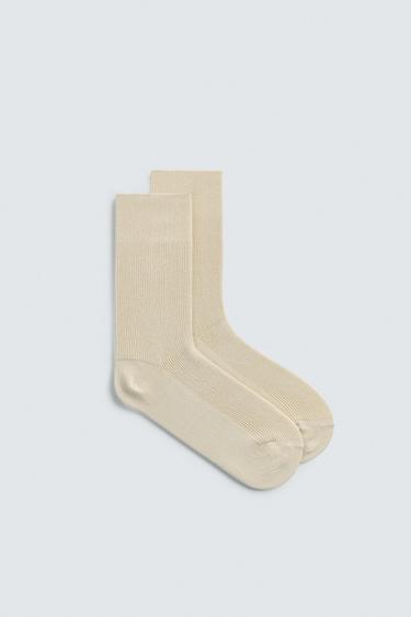 COTTON BLEND RIB SOCKS - Sand by Zara