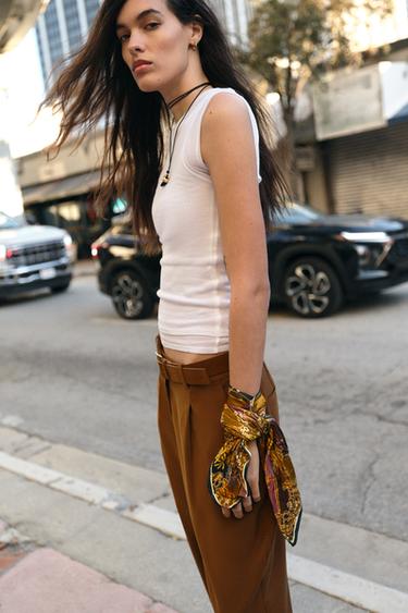 Zara FLORAL PRINT VISCOSE SCARF - Olive green