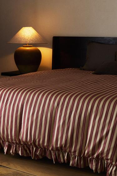 STRIPED DUVET COVER WITH RUFFLE TRIM | KATHARINE POLE - Mid-red by Zara