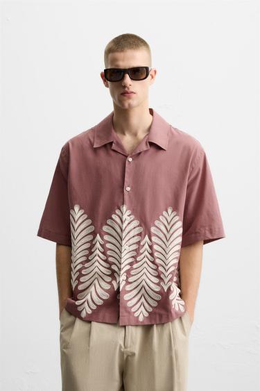 Zara SHIRT WITH CONTRASTING EMBROIDERY - Purple