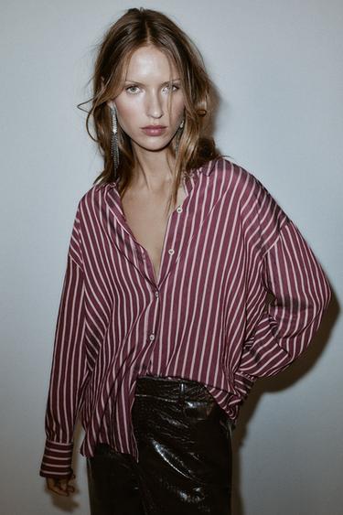 CAMISA DE POPELÍN DE RATLLES OVERSIZE - MARSALA de Zara
