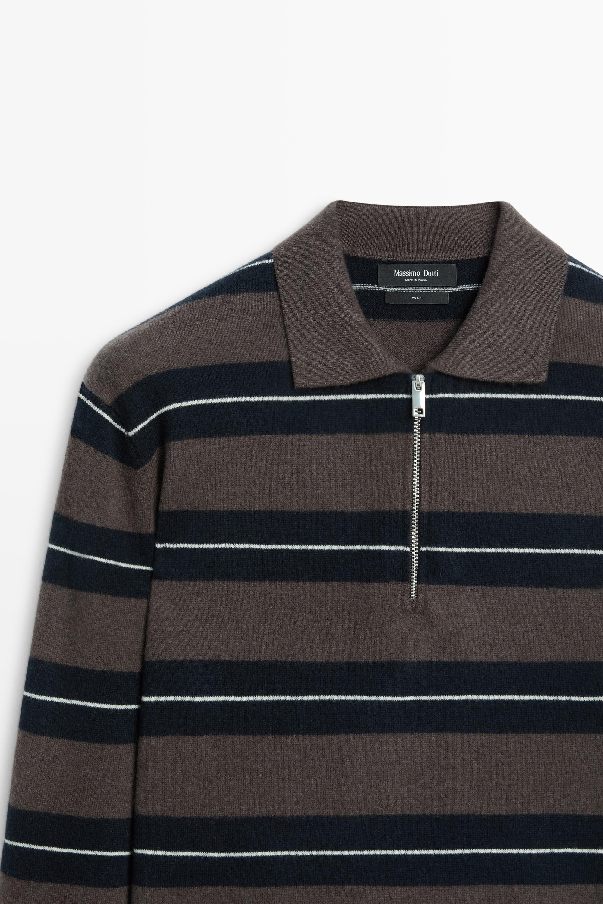 Striped knit polo sweater