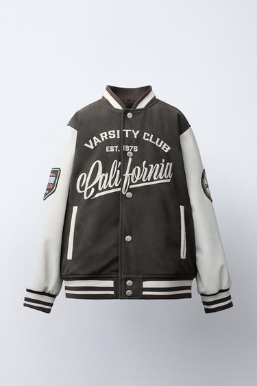 BOMBER JACKET WITH HOODIE AND FAUX LEATHER SLEEVES - Brown by Zara - Image 1