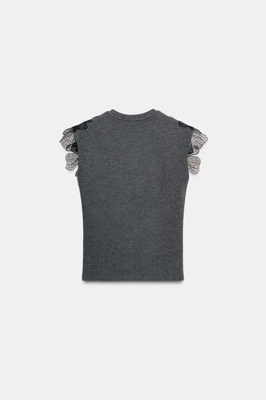 RIBBED FLORAL TOP - Grey by Zara - Image 5
