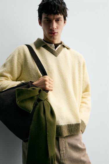 POLO EN MAILLE CONTRASTANTE AVEC LAINE - Écru de Zara - Image 4