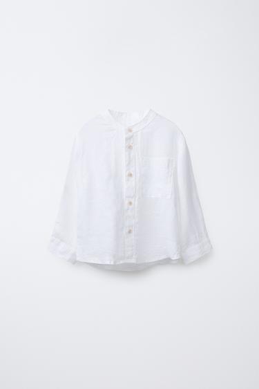 Zara 100% LINEN MANDARIN COLLAR SHIRT - Ecru