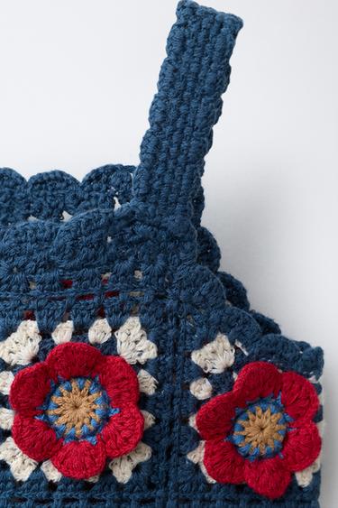 FLORAL CROCHET KNIT TOP - Blue by Zara - Image 2