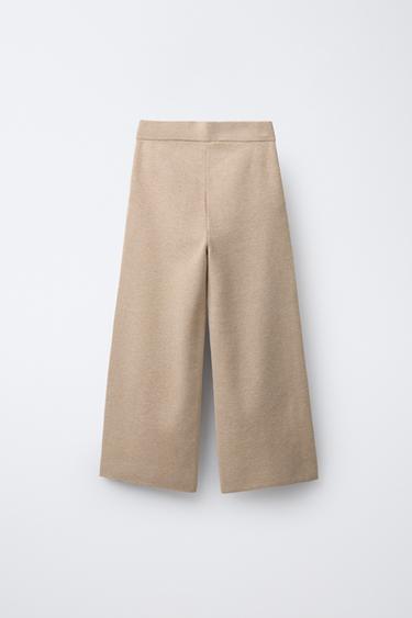 KNITTED WIDE-LEG TROUSERS - Mid-camel by Zara - Image 1