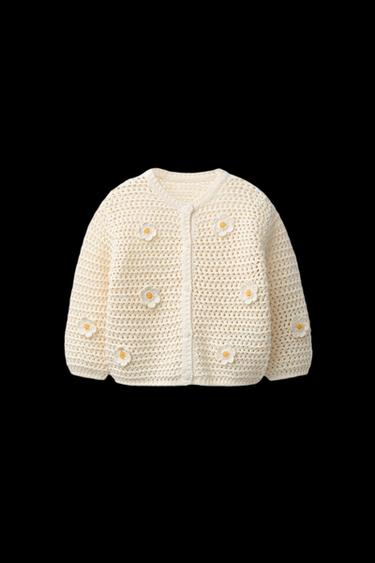 Zara CROCHET DAISY CARDIGAN - Ecru