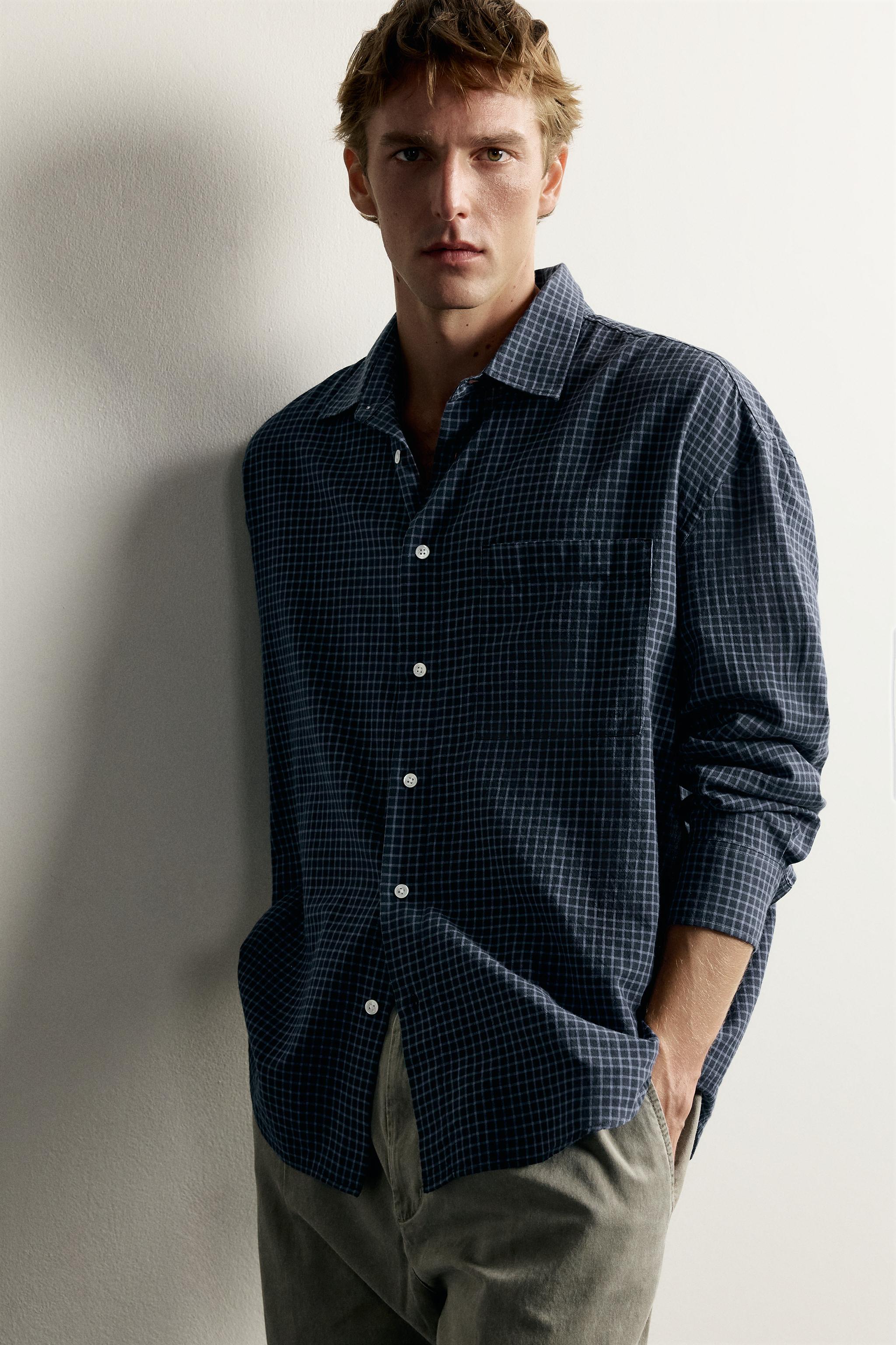 Мужские рубашки Zara CHECKED RELAXED FIT SHIRT — фото 5