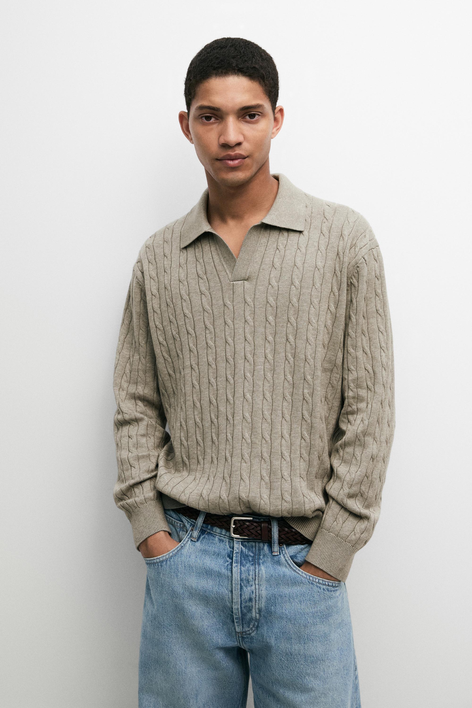 100% Cotton Cable-Knit Polo Sweater — Dark salmon