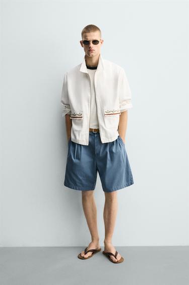 FLUID OVERSHIRT WITH COMBINED EMBROIDERY - Ecru by Zara - Image 0