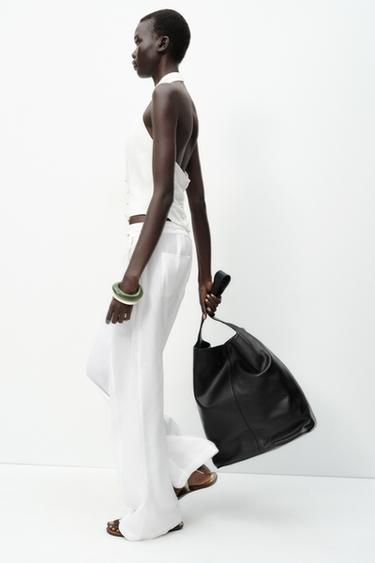 TOP GILET HALTER AVEC LIN - Blanc de Zara - Image 3