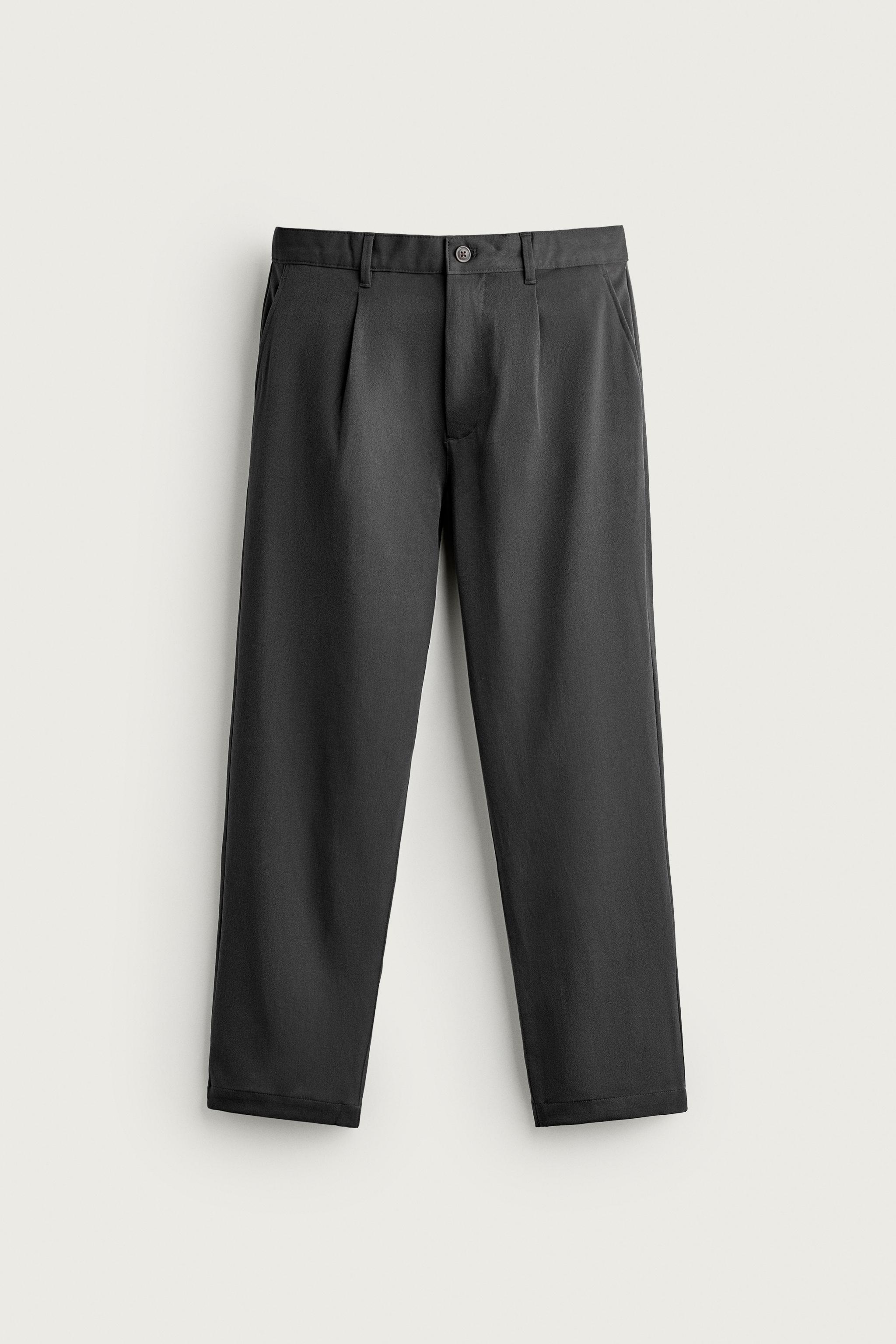 RELAXED FIT PLEATED PANTS — Anthracite grey