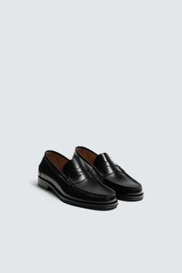 LEATHER PENNY LOAFERS - Black by Zara