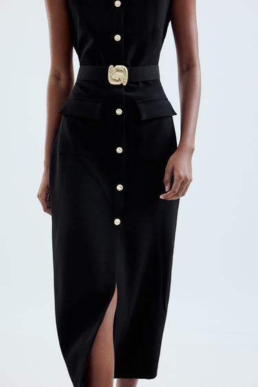 ROBE MIDI EN CRÊPE AVEC CEINTURE - Noir de Zara - Image 3