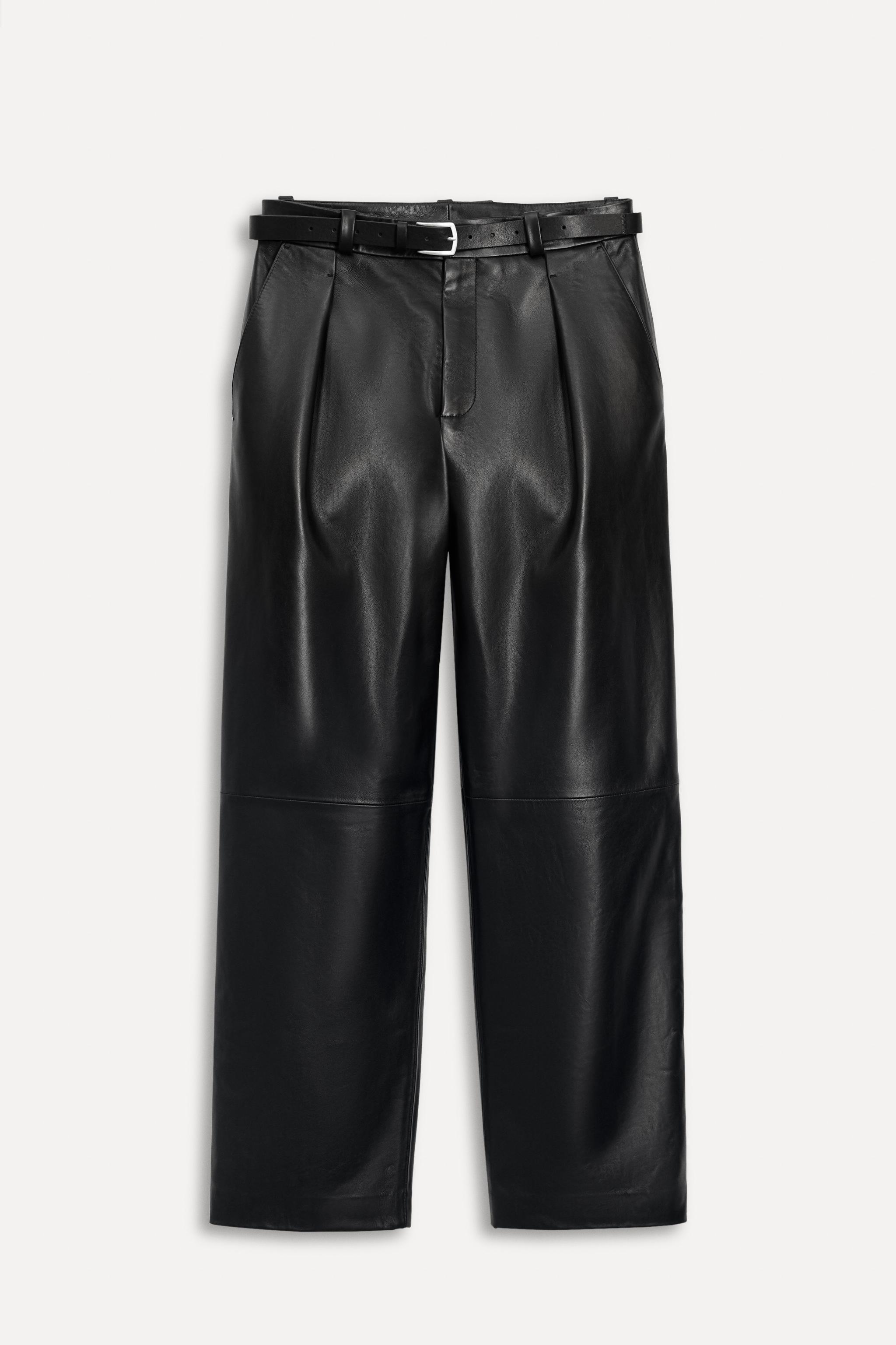 PLEATED LEATHER BELTED PANTS 50TH ANNIVERSARY - Black | ZARA