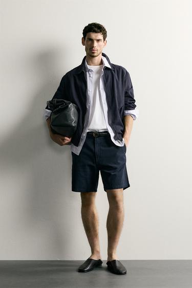 Zara STRUCTURED REGULAR FIT SHORTS - Navy blue