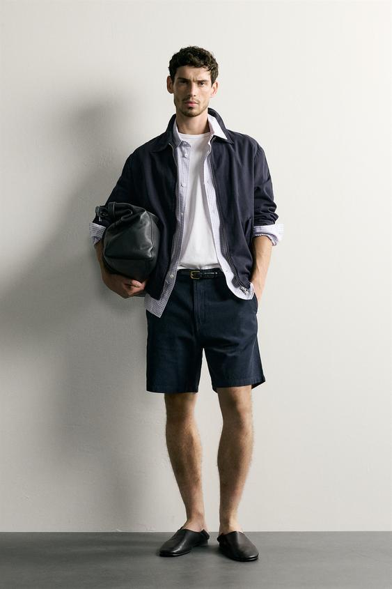 TEXTURED REGULAR FIT BERMUDA SHORTS - Navy blue by Zara - Image 0