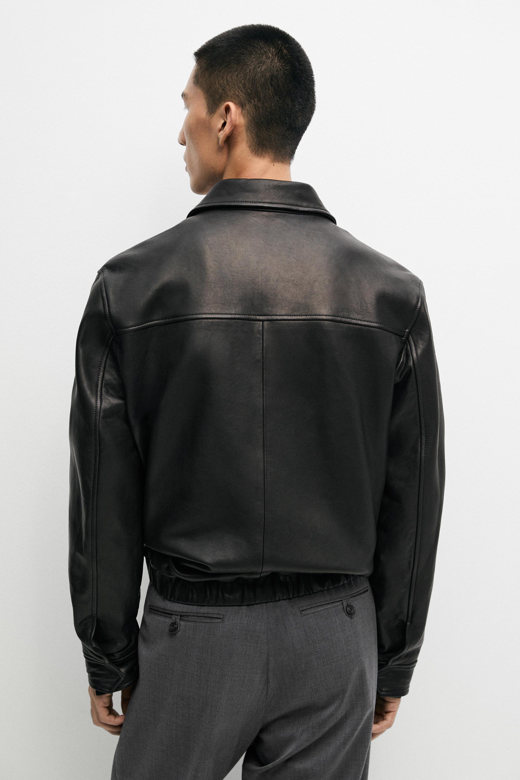 Jacket with nappa leather collar detail