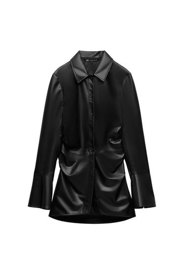 FITTED FAUX LEATHER OVERSHIRT