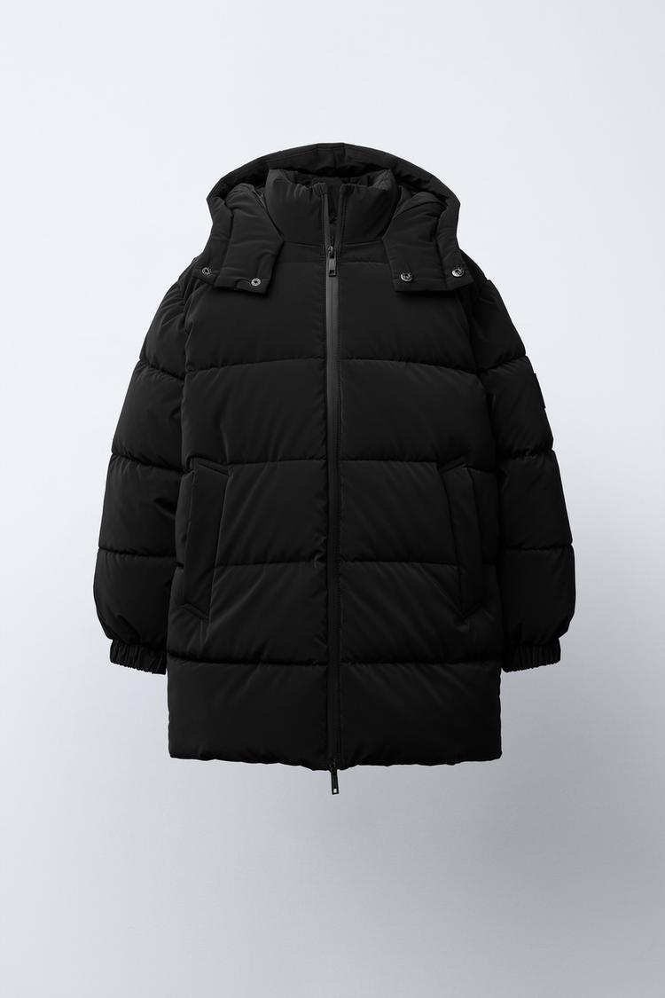 LONG QUILTED COAT WITH LABEL Black ZARA United States