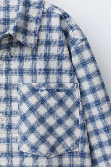CHEMISE À CARREAUX - Bleu de Zara - Image 3