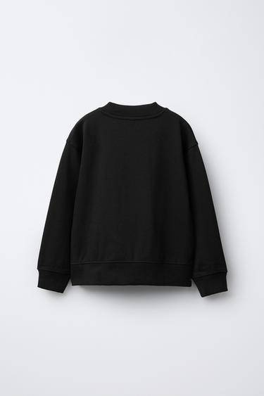 ENSEMBLE SWEAT ET PANTALON EN MOLLETON À JAMBES LARGES UNIE - Noir de Zara - Image 2