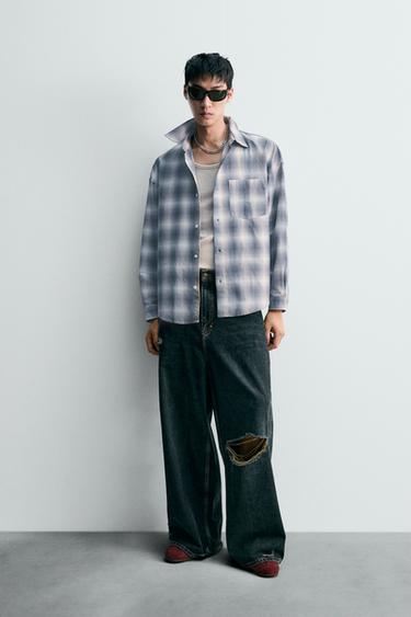 OVERSIZE FIT OXFORD SHIRT - Grey / Blue by Zara