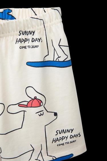 Zara DOG PRINT JOGGING T-SHIRT AND BERMUDA SET - Ecru