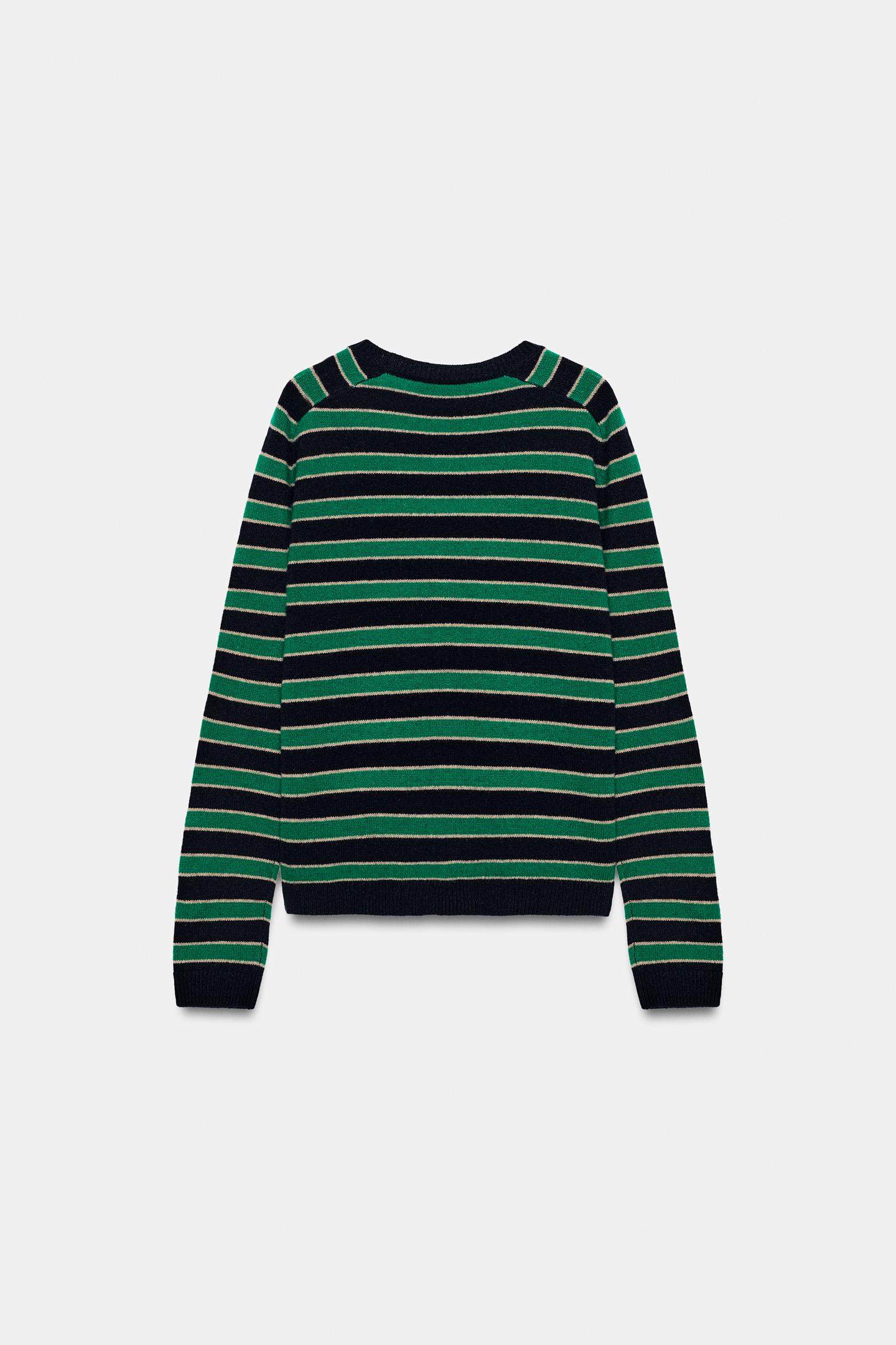 Женский свитер Zara Striped 100% Wool, цвет: Зелёный полосатый — фото 7