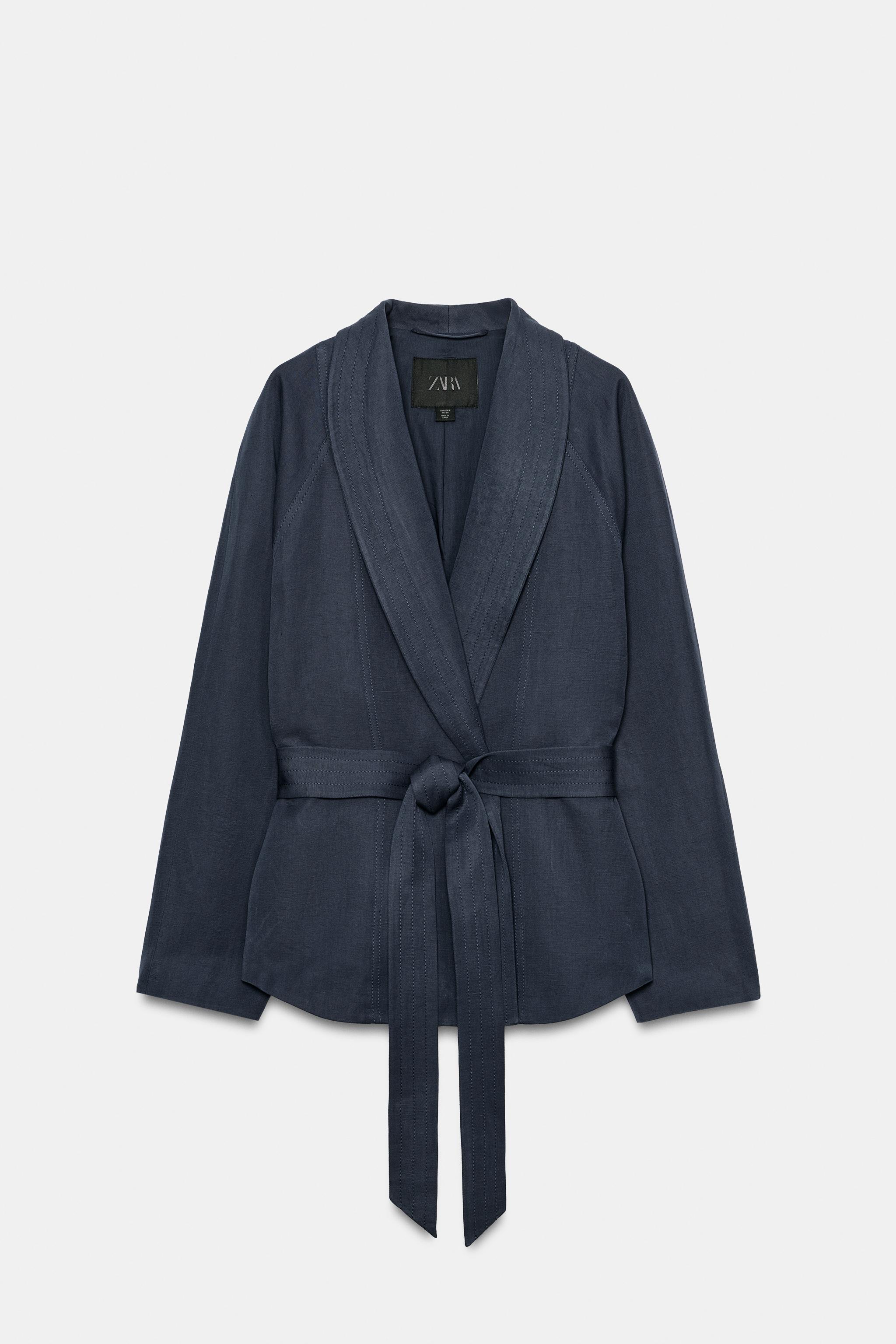 Zara ZW COLLECTION LINEN BELTED BLAZER — фото 7