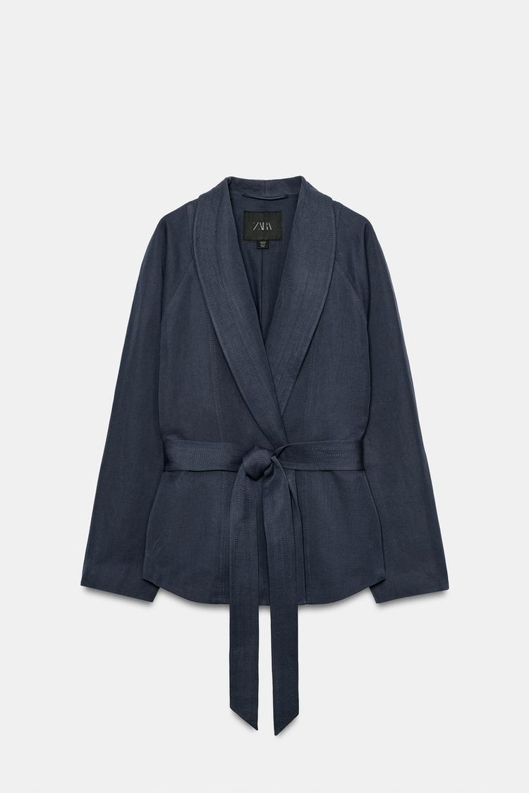 Blazer con cinturón de mezcla de lino colección ZW 7