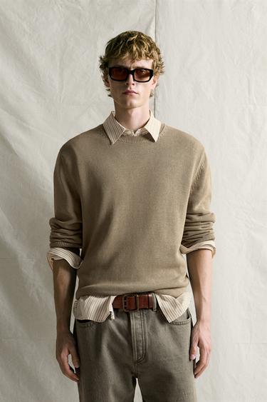 100% COTTON REGULAR FIT SWEATER — Light beige 2