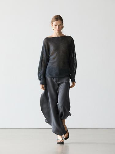 Pantalón detalle aberturas con lino - Gris antracita de Zara