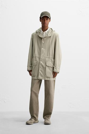 معطف PARKA قصير قطني - أخضر رمادي by Zara - Image 0