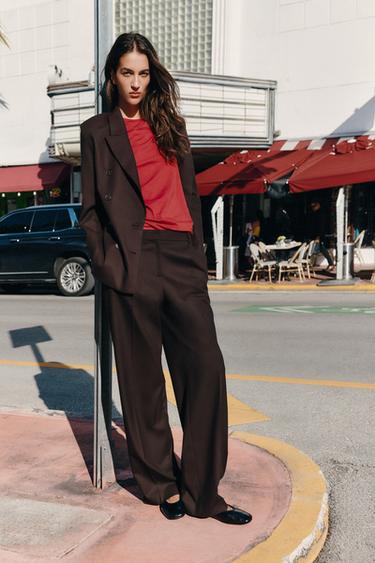 DOUBLE-BREASTED BLAZER WITH SHOULDER PADS - Brown by Zara - Image 0