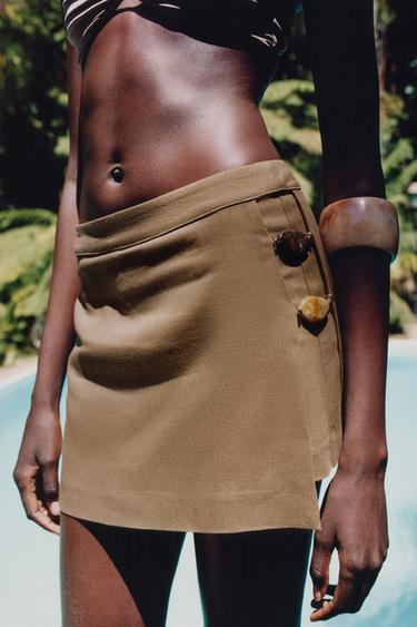 FALDA PANTALÓN CON LINO ABALORIOS - Tabaco de Zara