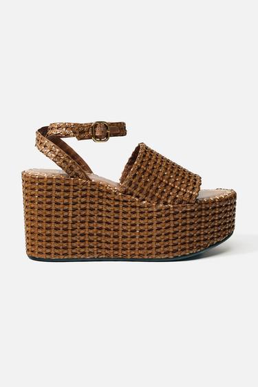 PLAITED FLATFORM SANDALS - Brown by Zara