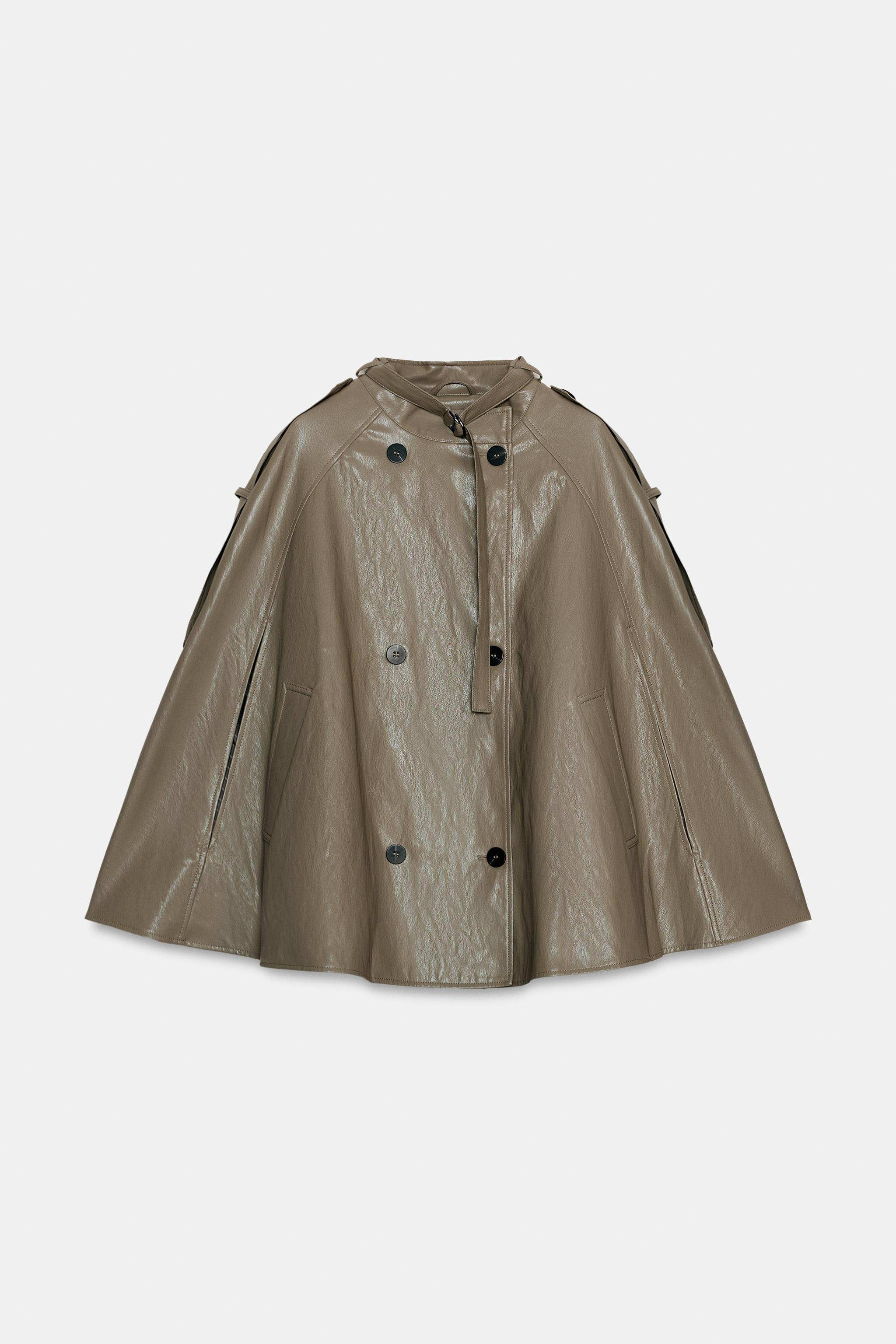 ZARA NEW WOMAN BNWT SS25 LEATHER ZIP CAPE CAMEL XS-S,M-L 3920 ZARA NEW WOMAN BNWT SS25 LEATHER ZIP CAPE CAMEL XS-S,M-L 3920