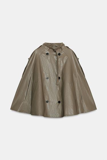 ZW COLLECTION FAUX LEATHER CAPE JACKET - Taupe grey by Zara - Image 5